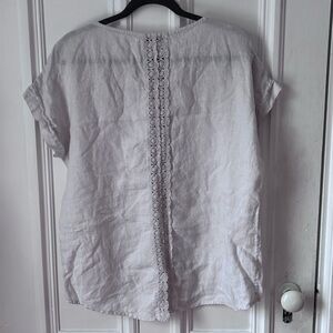 Women’s Terzo Millennio Linen Short Sleeve Pop Over Embroidered Back Tunic Top M